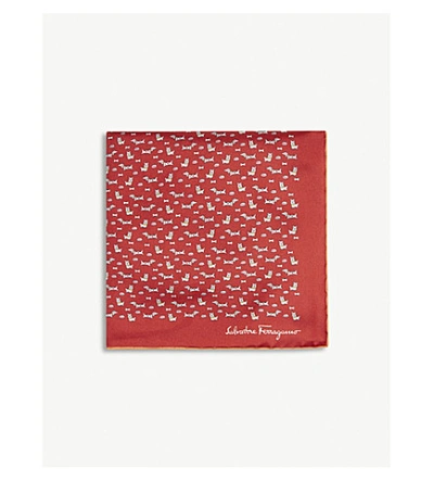 Ferragamo Dog Print Silk Pocket Square In Red