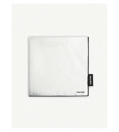 Tom Ford Contrast Border Silk Pocket Square In White