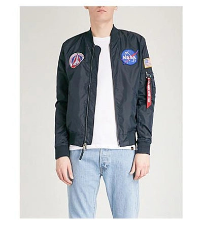 Alpha Industries Ma-1 Appliqué Reversible Satin Bomber Jacket In Rep Blue
