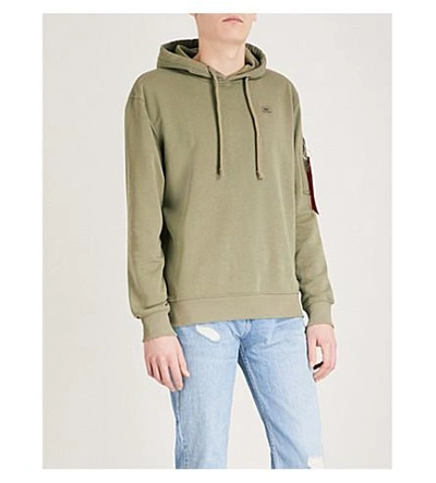 Alpha Industries Logo-embellished Cotton-jersey Hoody In Olive