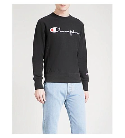 Champion Logo Embroidered Cotton-jersey Sweatshirt In Black