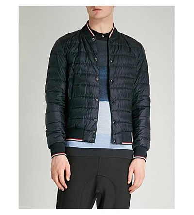 Moncler Striped-trim Quilted Down Jacket In Navy