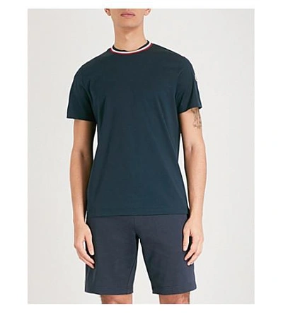 Moncler Striped-trim Cotton-jersey T-shirt In Navy