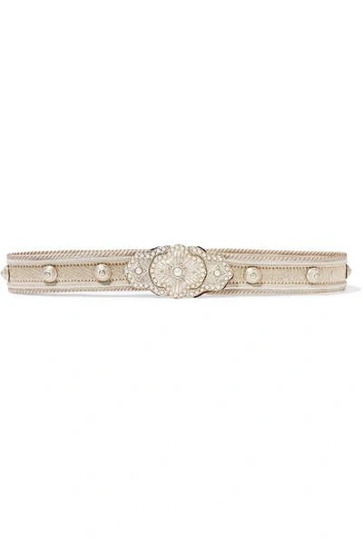 Etro Crystal And Faux Pearl-embellished Gold-plated Cord Belt In Beige