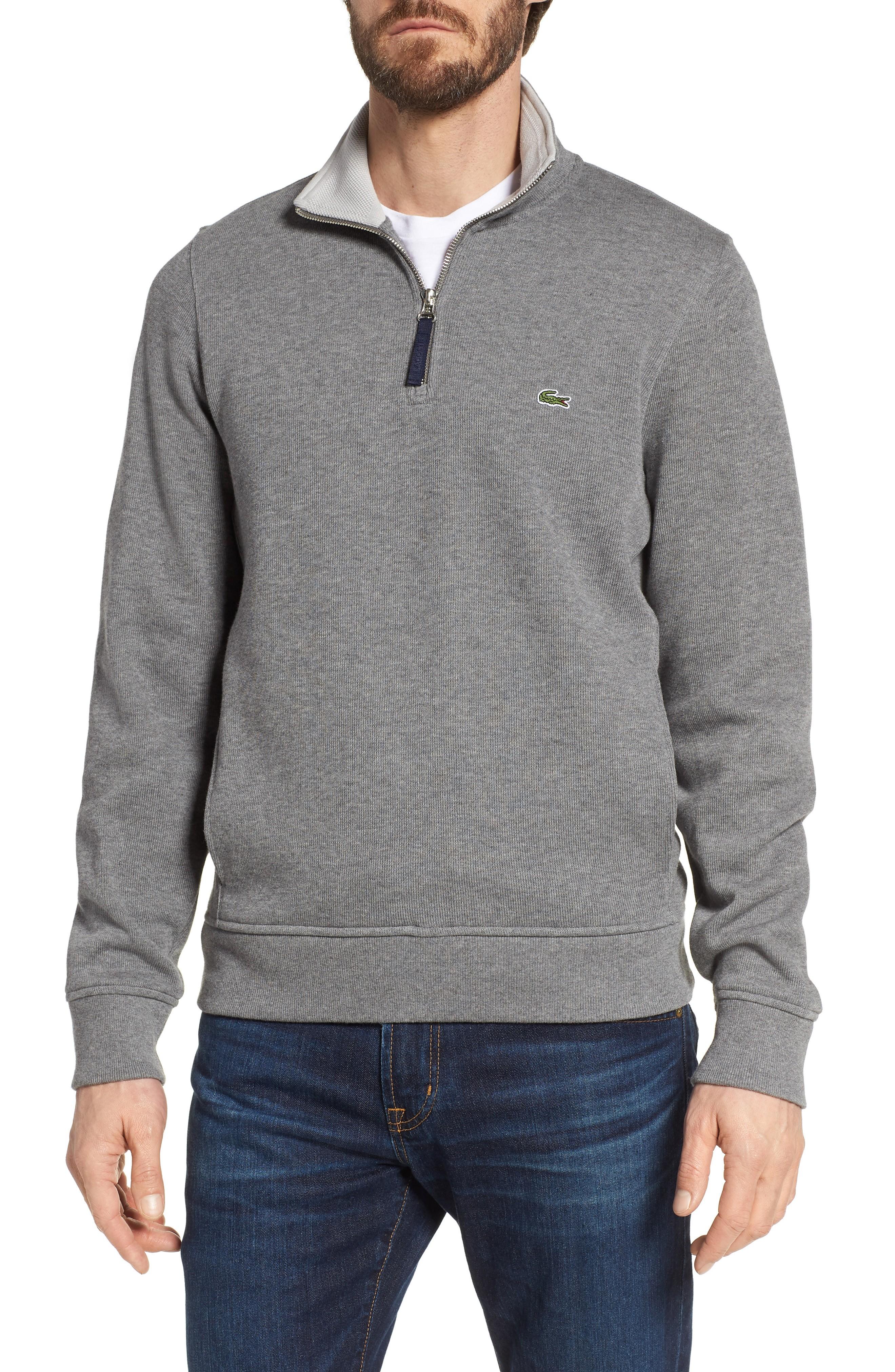 Lacoste Quarter Zip Cotton Interlock Sweatshirt In Galaxite Chine ...