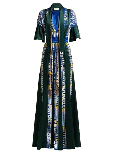 Peter Pilotto Embellished Satin Evening Gown In Green