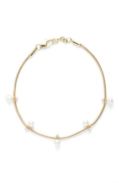 Jemma Wynne Revival Diamond & Freshwater Pearl Snake Chain Bracelet In White Pearl/diamond