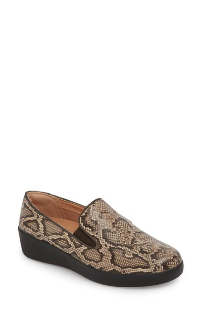 Fitflop Superskate Leather Slip-on Sneakers In Taupe Snake