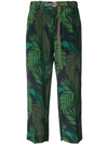 Moncler Cropped Printed Silk Straight-leg Pants In Green