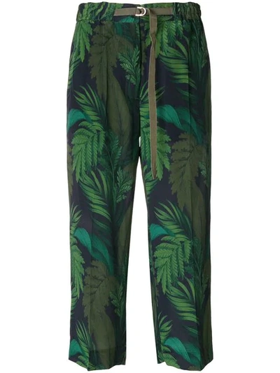 Moncler Cropped Printed Silk Straight-leg Pants In Green