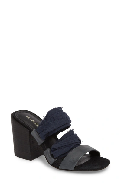 Kelsi Dagger Brooklyn Monaco Slide Sandal In Black/ Navy Leather/ Fabric