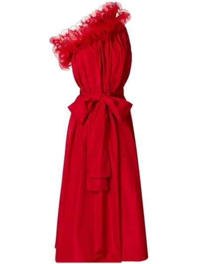 Stella Mccartney One-shoulder Ruffle Taffeta Dress In Red