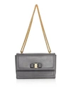 Ferragamo Ginny Score Medium Leather Shoulder Bag In Urban Gray/gold