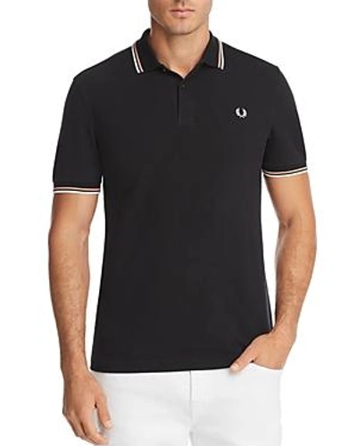Fred Perry Tipped Logo Slim Fit Polo Shirt In Black/sky