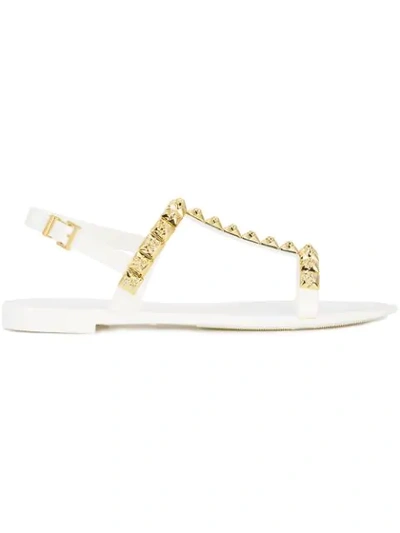 Stuart Weitzman Women's Jelrose Studded T-strap Jelly Sandals In White