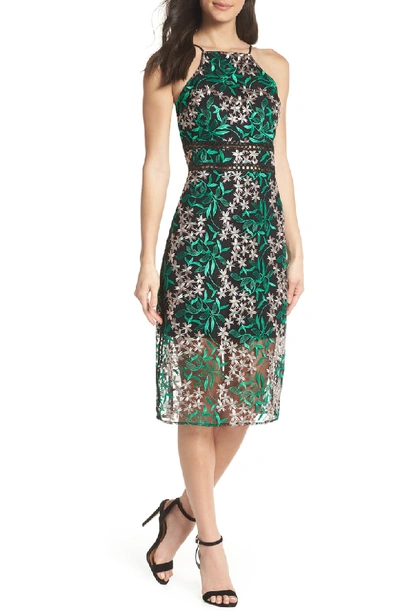 Sam Edelman Embroidered Lace Pencil Dress In Pink/ Green