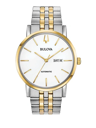 Bulova Men's Automatic American Clipper Two-tone Stainless Steel Bracelet Watch 42mm In White/multi
