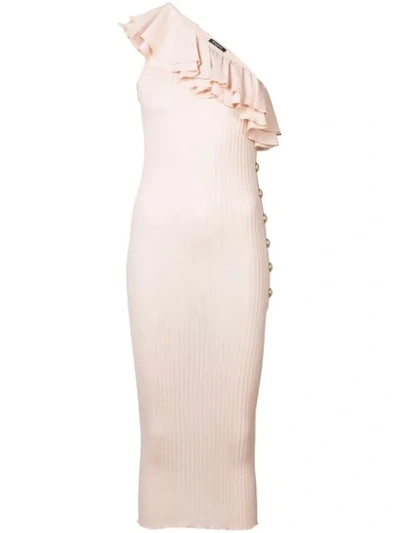 Balmain Ruffle-trimmed Knit Dress In Pink