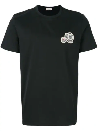 Moncler Black Embroidered Logo T-shirt In Blue