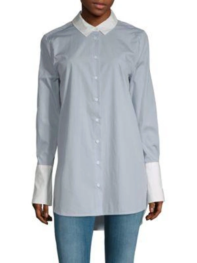 Equipment Hi-lo Cotton Button-down Shirt In Pearl Blue