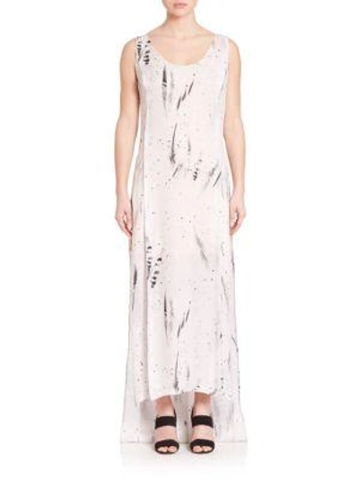 Public School Sachey Feather-print Silk Dress In Ivory