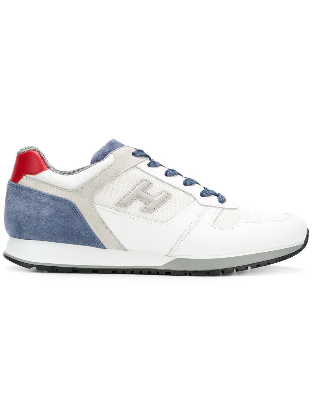 Hogan H321 White, Blue And Grey Leather And Suede Sneaker | ModeSens