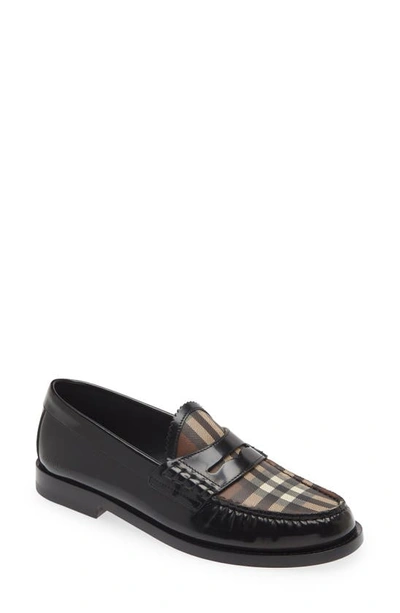 Burberry Shane Check Penny Loafers In Black