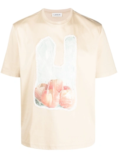 Lanvin Sand Cotton Scratch & Sniff T-shirt In Beige