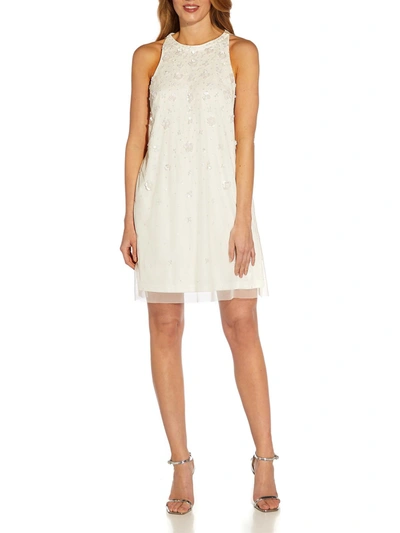 Adrianna Papell Womens Floral Embellished Cocktail And Party Dress In White