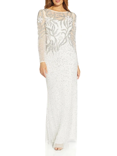 Adrianna Papell Womens Sequined Illusion Formal Dress In Multi