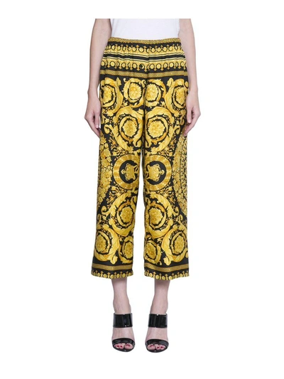 Versace Cropped Silk Pants In Nero