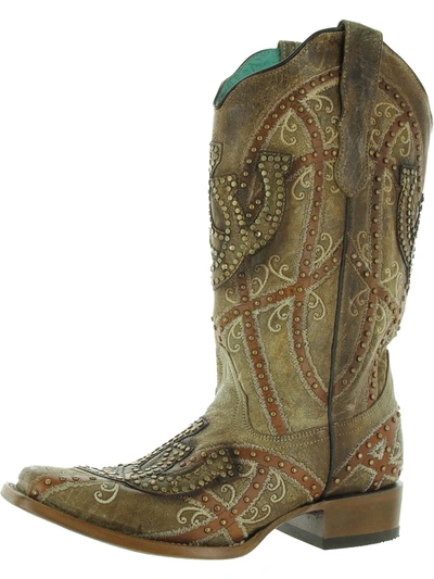 Corral E1615 Womens Leather Rhinestone Cowboy, Western Boots In Beige