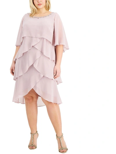 Slny Plus Womens Chiffon Embellished Cocktail And Party Dress In Pink