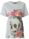 Alexander Mcqueen Floral Skull Print T-shirt In Grey