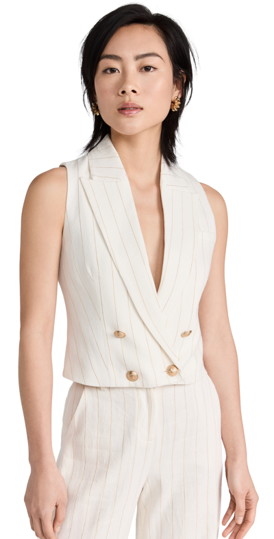 L Agence Fable Striped Double Breasted Vest In Ecru/gold