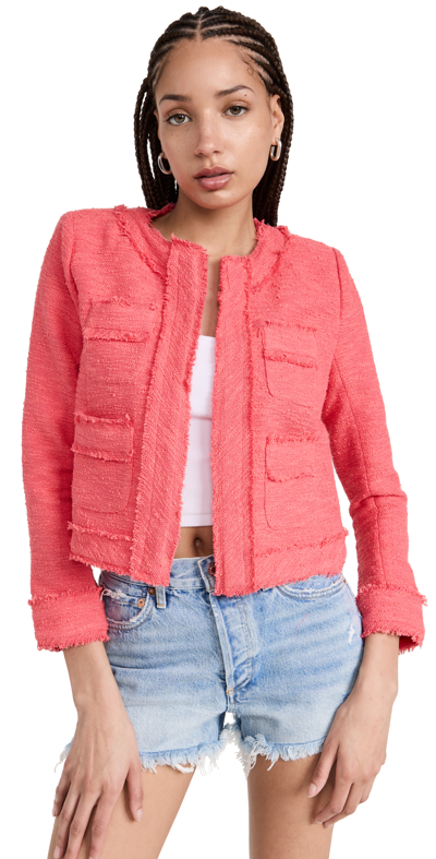 L Agence Keaton Fringe Trim Open Front Jacket In Coral Rose