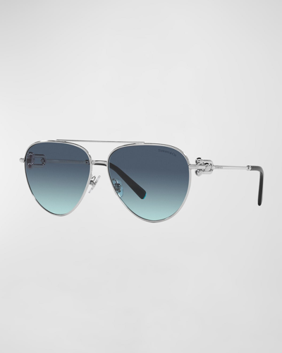 Tiffany & Co Gauge Link Gradient Aviator Sunglasses In Azure Gradient Blue