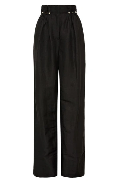 Aje Nirvana Pleated Linen-blend Wide-leg Trousers In Black