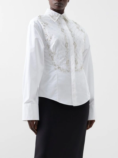 Valentino Embroidered Cotton Button-down Shirt In White
