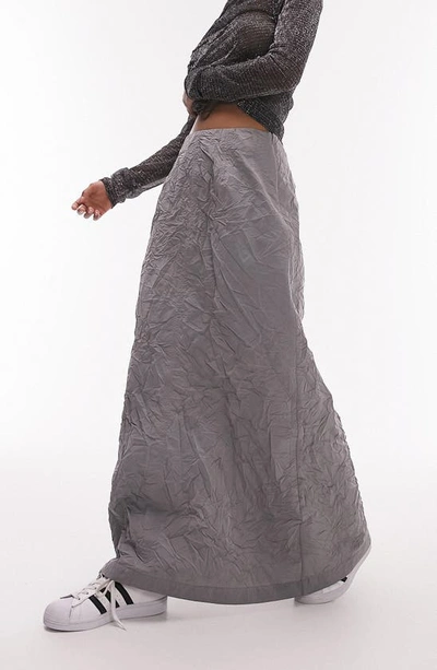 Topshop Crinkle A-line Maxi Skirt In Gray