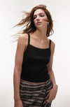 Topshop Rib Tank Top In Black