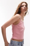 Topshop Ribbed Square Tank Top In Pink