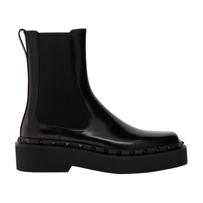 Valentino Garavani Rockstud M-way Leather Boots In Nero