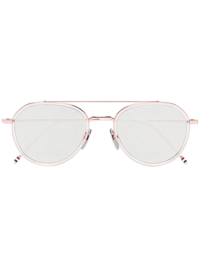 Thom Browne Rose Gold Plated Aviator Sunglasses In Brown