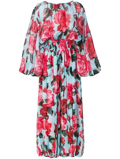 Dolce & Gabbana Rose Print Jumpsuit In Sky Blue