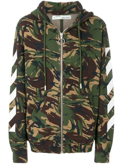 Off-white Camouflage Zipped Hoodie - Green In Multicolor