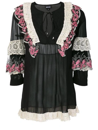 Just Cavalli Ruffle And Lace Trim Blouse