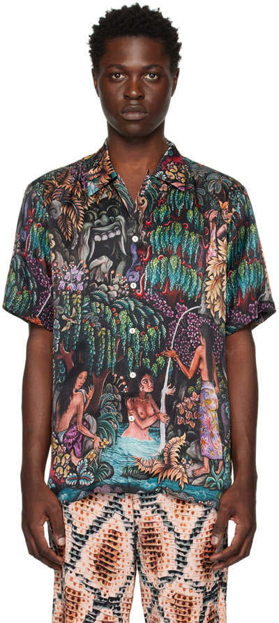 Endless Joy Goa Gajah Convertible-collar Printed Silk-satin Shirt In Multicolour