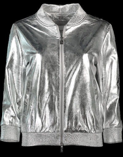 Blugirl Metallic Leather Jacket In Argento