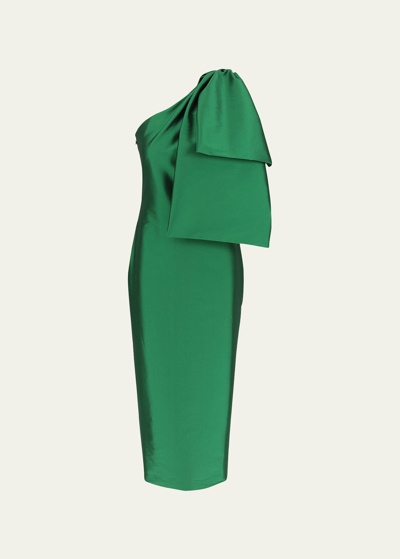 Bernadette Josselin Bow-shoulder Taffeta Dress In Green